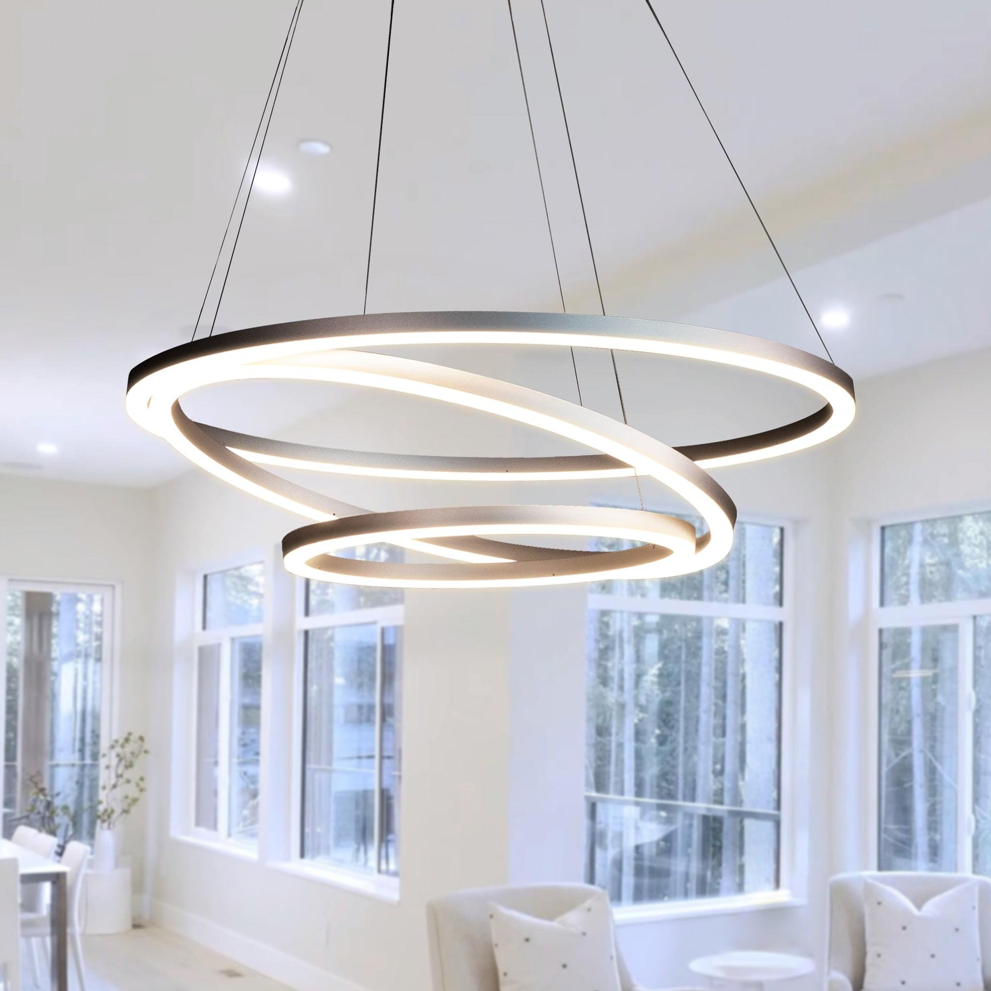 Tania Trio 32-in Integrated LED Ring Pendant Height Adjustable ETL Certified Circular Chandelier