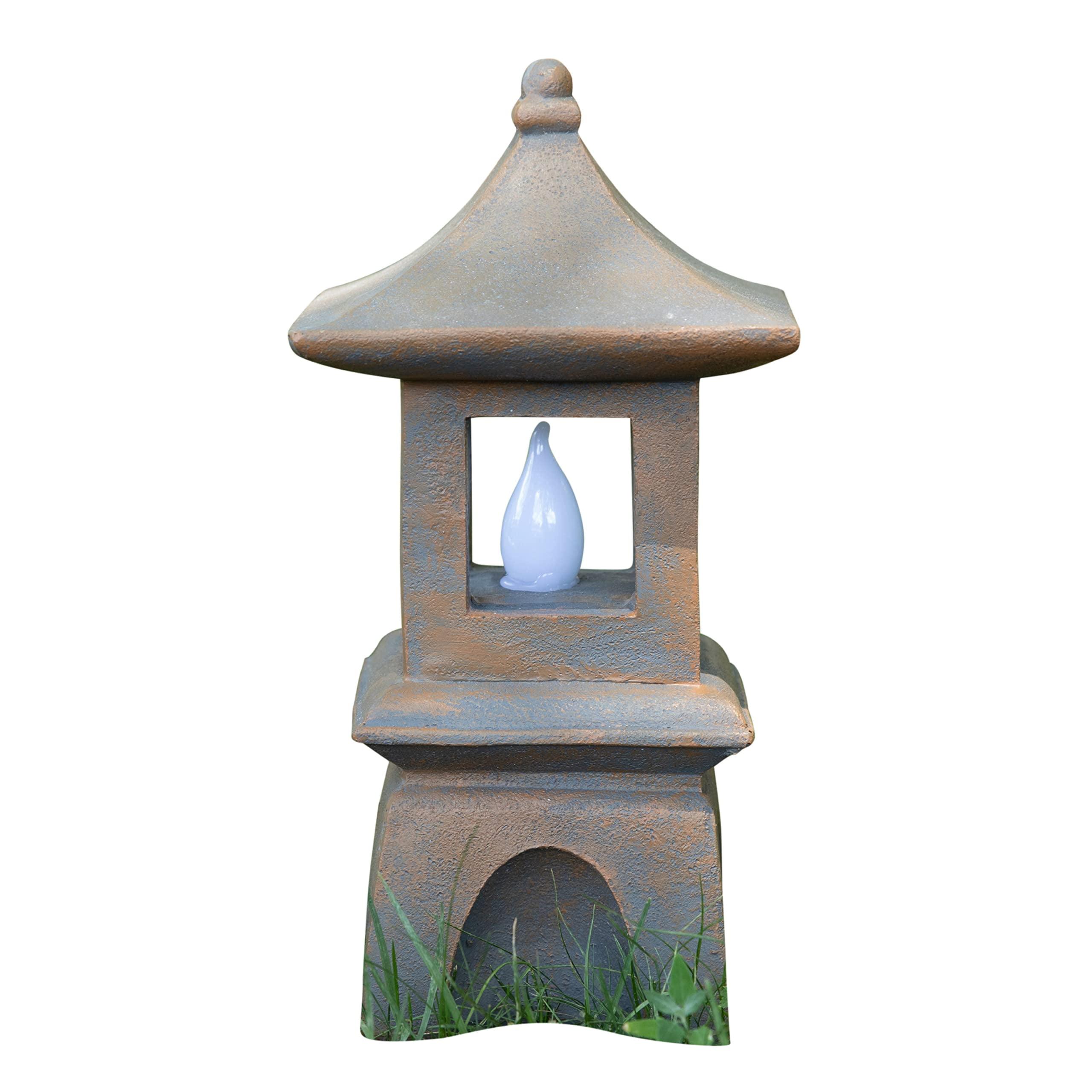 Zen Garden Pagoda Solar LED Light Statue in Polished Polyresin