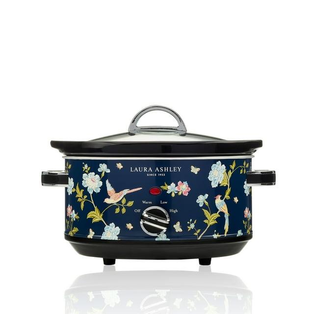 Laura Ashley 3.5L Slow Cooker Navy: Ceramic & Stainless Steel, 3 Settings, 320W, Keep Warm, 4 Quart Pot, 1-Year Warranty