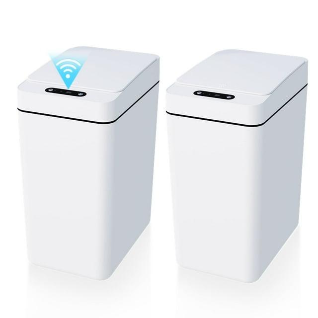 VQJTCVLY 2Pack Bathroom Small Trash Can with Lid, 2.6 Gallon Touchless Automatic Garbage Can Slim Waterproof Motion Sensor Smart Trash Bin for Bedroom, Office, Kitchen, Living Room (White)