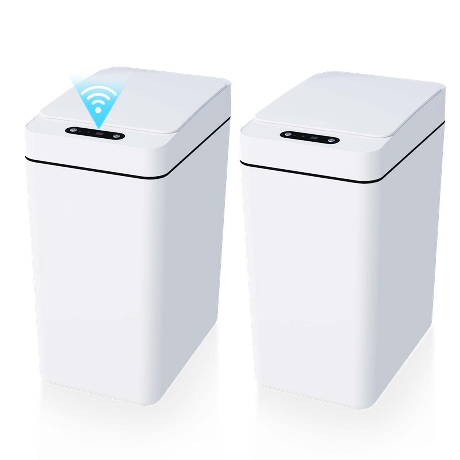 White Touchless Motion Sensor Plastic Trash Can Set