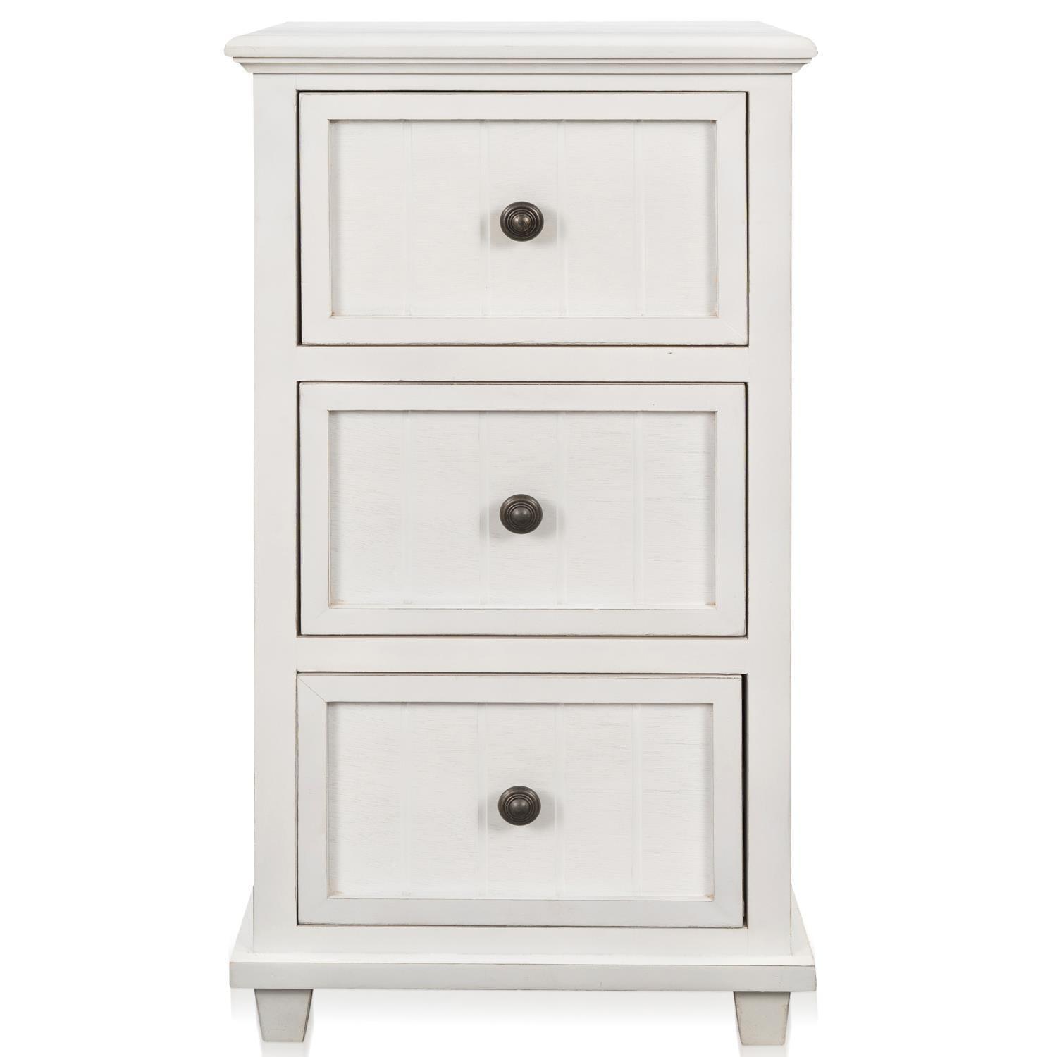 Eggshell White Acacia Wood 3-Drawer Side Table with Storage