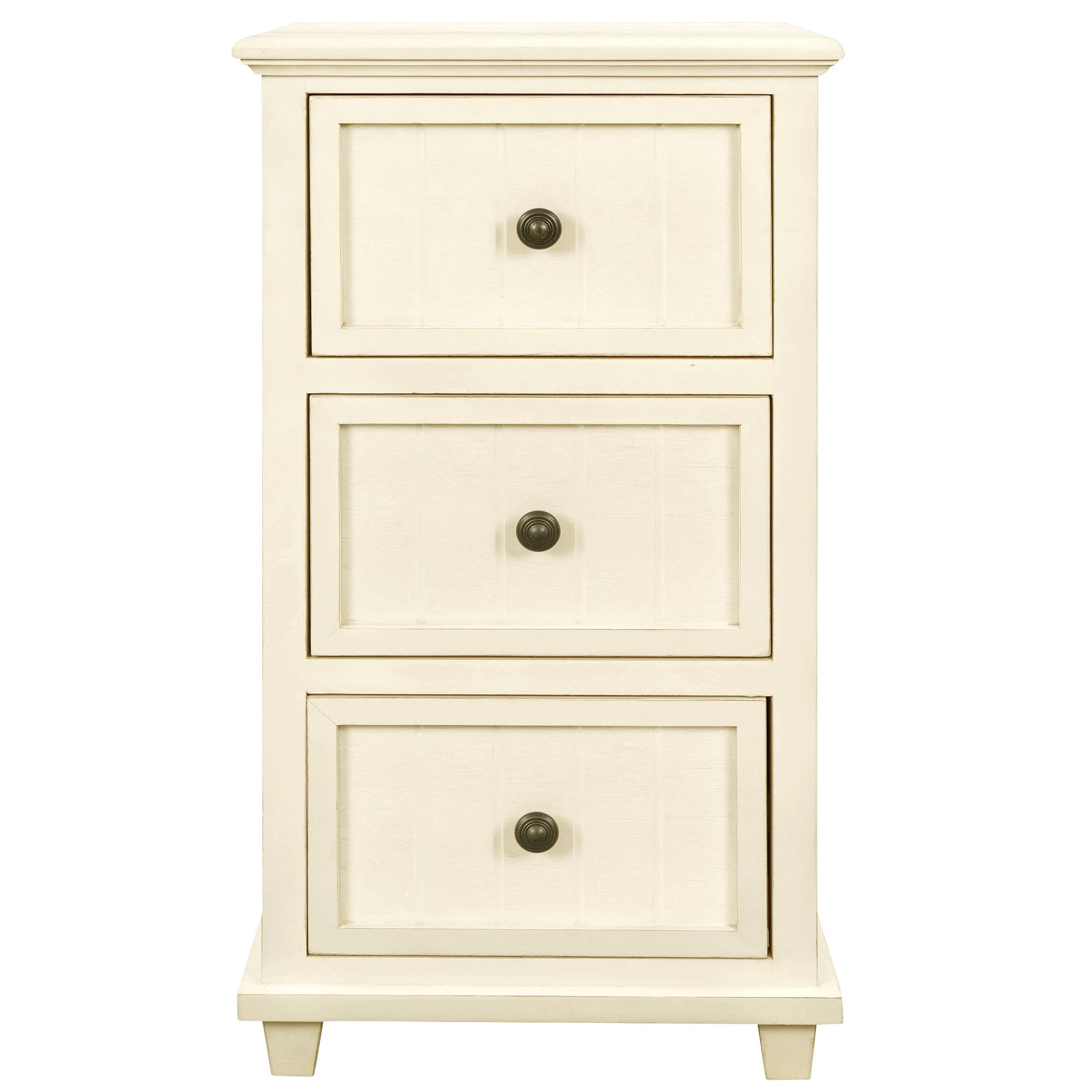 Eggshell White Acacia Wood 3-Drawer Side Table with Storage