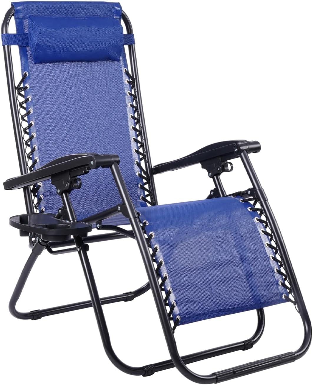 Elevon Adjustable Zero Gravity Recliner Lounge Chair w/ Detachable Cup Holder for Outdoor Deck, Patio, Beach or Bonfire, Weight Capacity 300Lbs, Blue