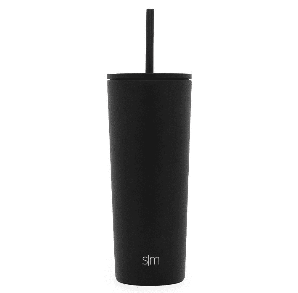 24oz Black Insulated Stainless Steel Travel Tumbler with Straw