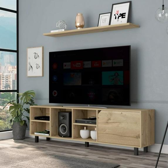 Valdivia Tv Stand for TV´s up 70", Four Open Shelves, Five Legs Light Oak