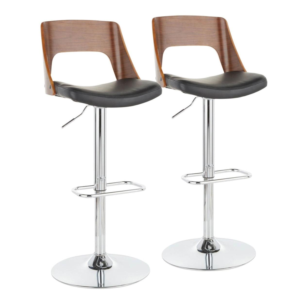LumiSource Set of 2 Valencia Mid-Century Modern Adjustable Barstools Black: Swivel, Faux Leather Upholstery, Metal Legs