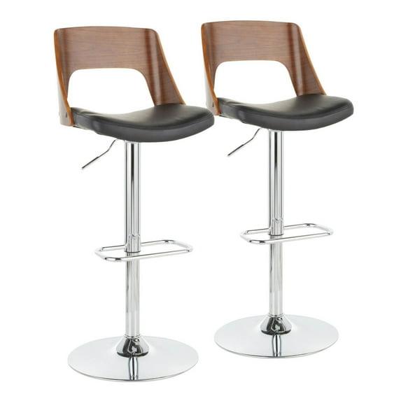 LumiSource Set of 2 Valencia Mid-Century Modern Adjustable Barstools Black: Swivel, Faux Leather Upholstery, Metal Legs