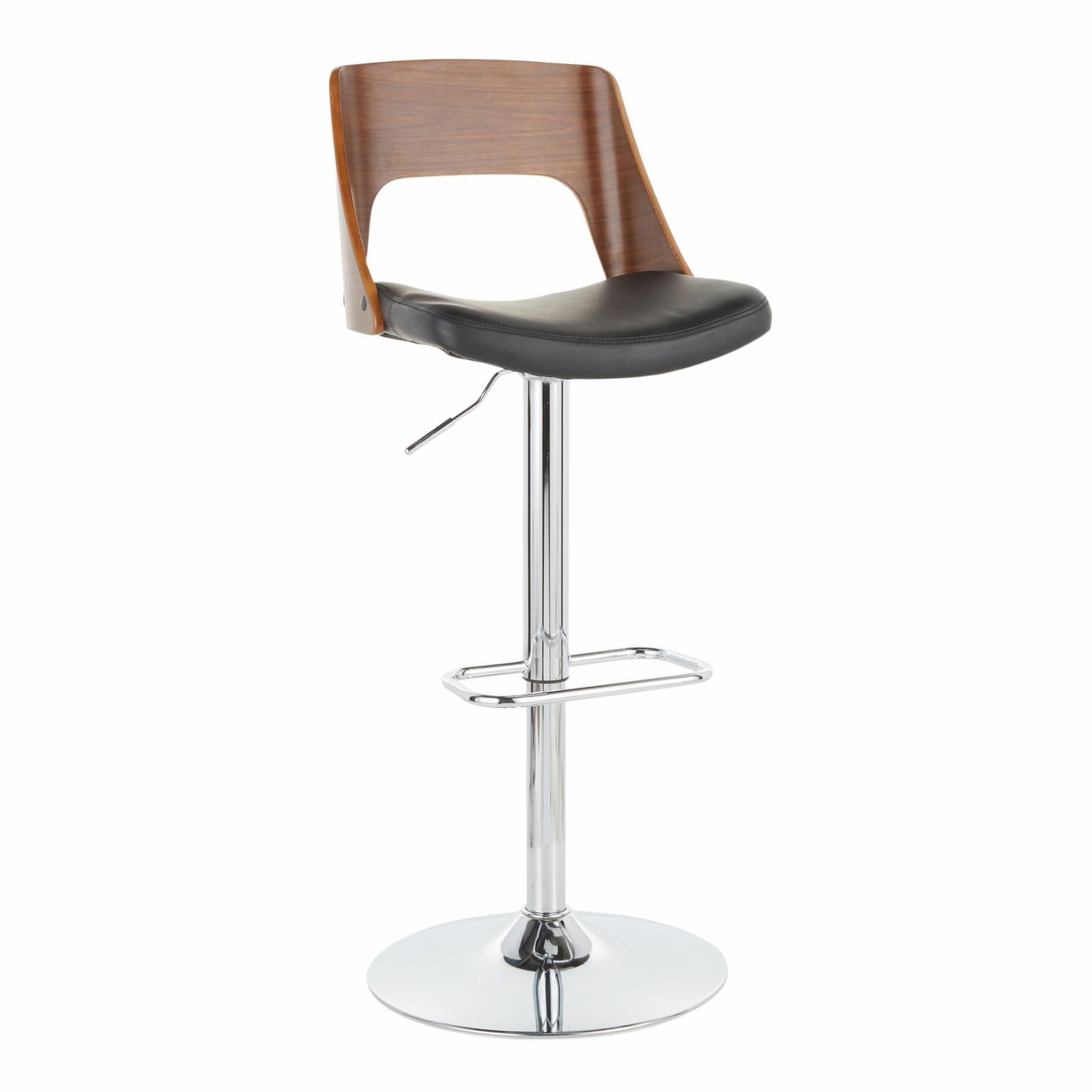 LumiSource Set of 2 Valencia Mid-Century Modern Adjustable Barstools Black: Swivel, Faux Leather Upholstery, Metal Legs