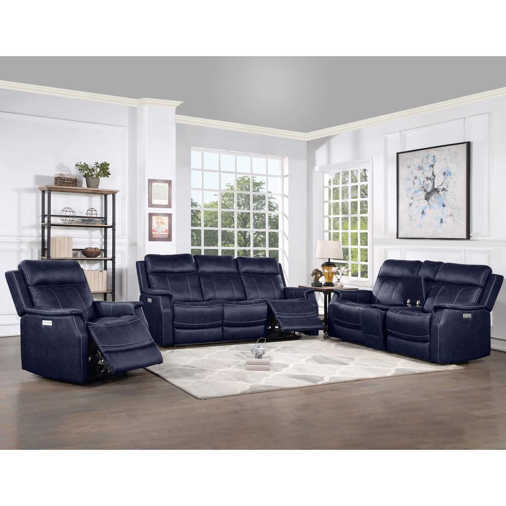 Valencia Ocean Blue Faux Leather 3-Piece Power Reclining Set