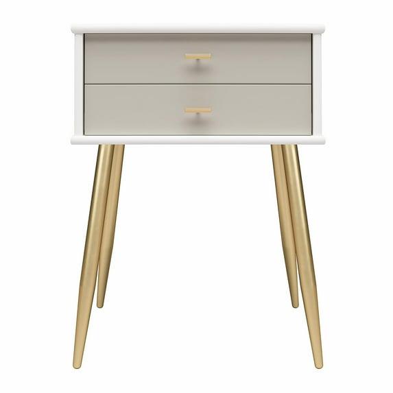 Valentina 1 Drawer Nightstand, White and Taupe