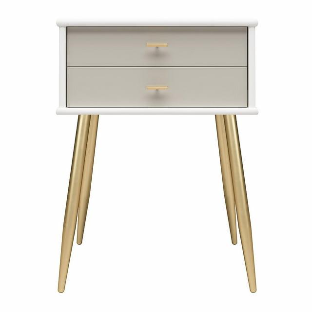 Valentina 1 Drawer Nightstand, White and Taupe