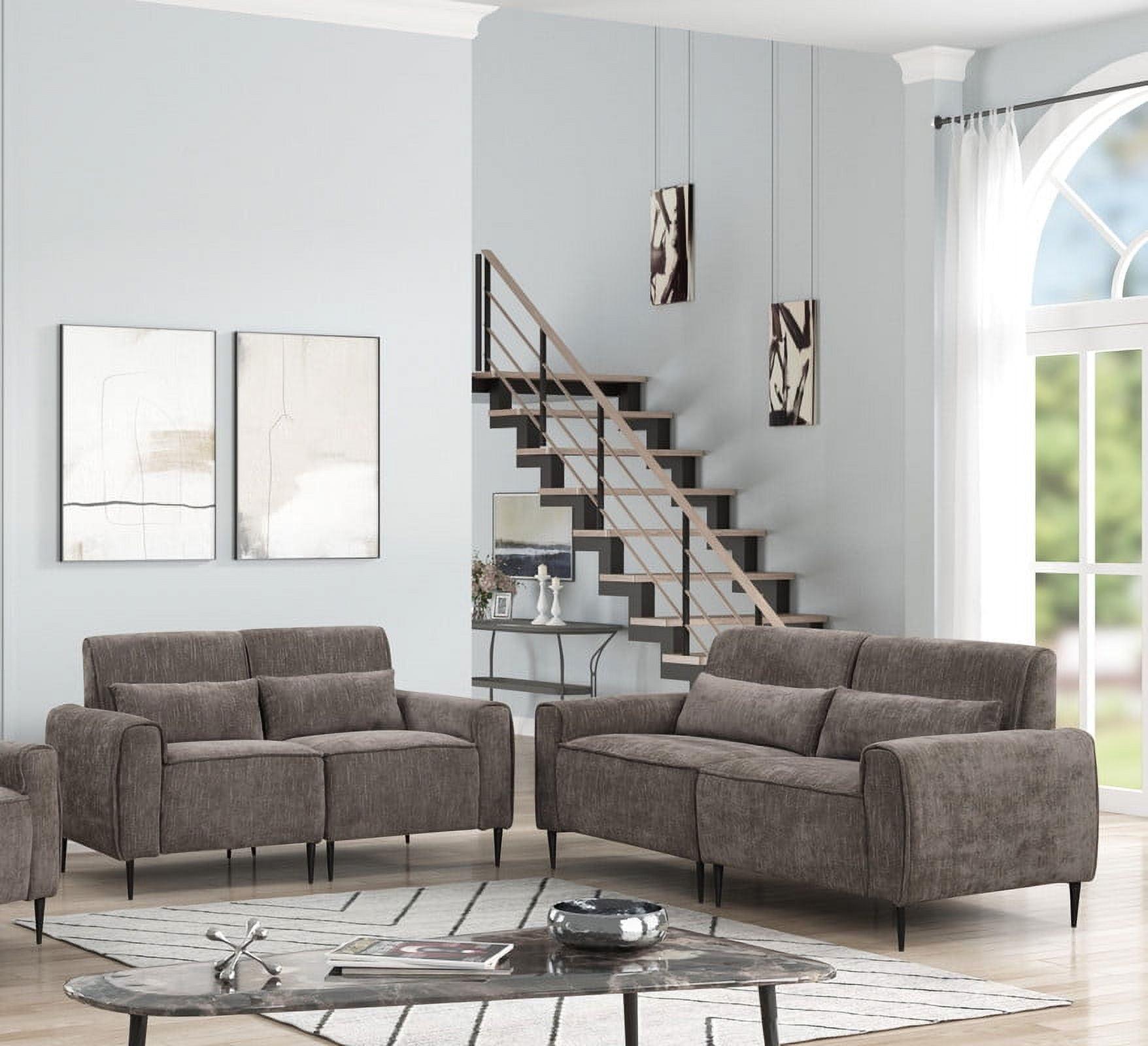 Valentina Gray Chenille Sofa and Loveseat Set with Black Metal Legs