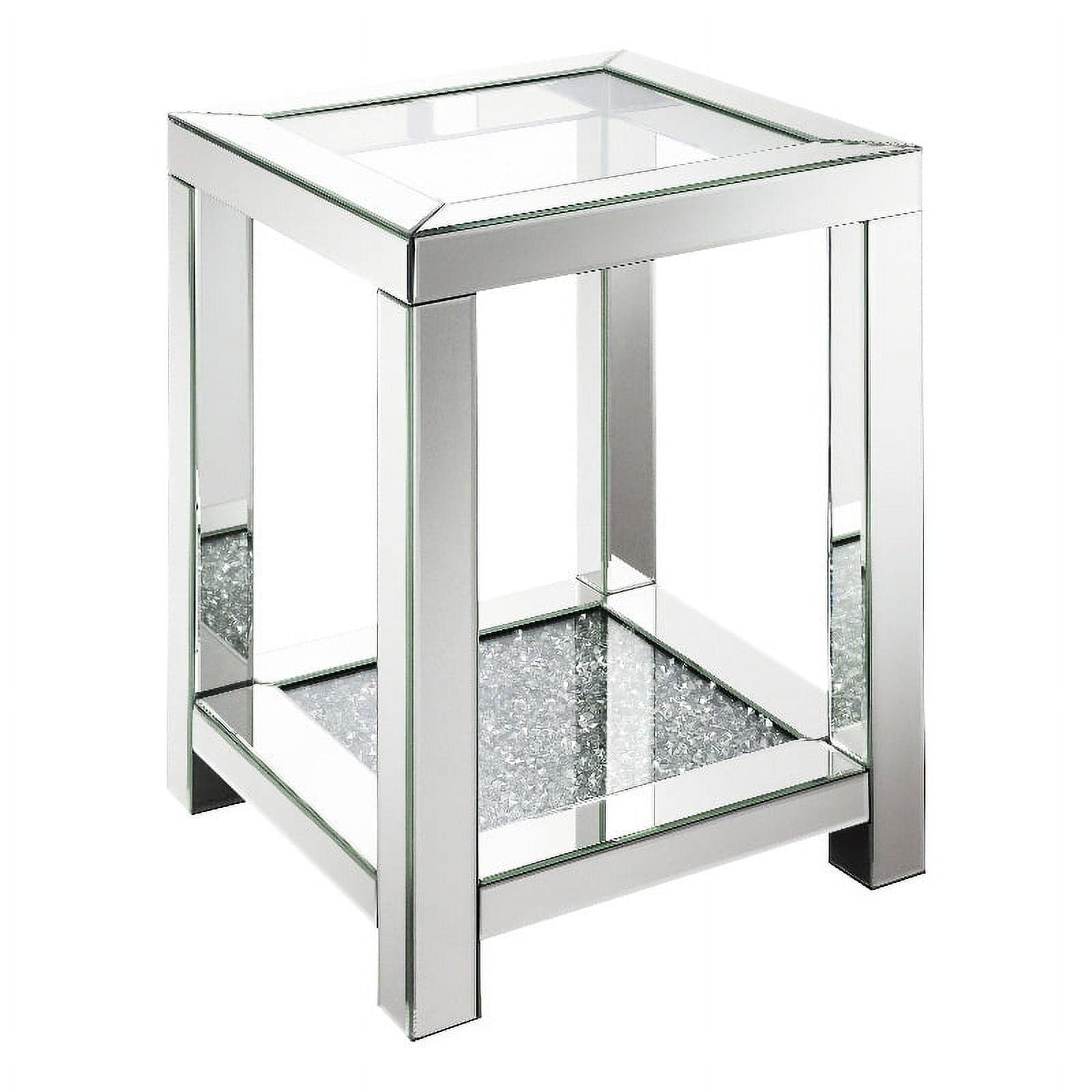 Mozzi Mirrored End Table with Glass Top and Acrylic Crystals Silver - Coaster