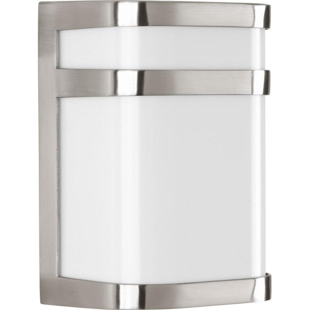 Progress Lighting Valera 1-Light LED Outdoor Wall Lantern in Brushed Nickel with Matte White Acrylic Shade