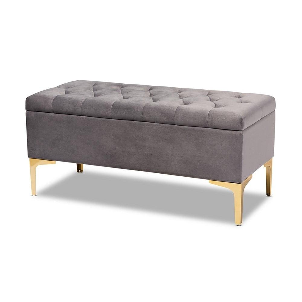 Valere Velvet Upholstered Button Tufted Storage Ottoman - Baxton Studio