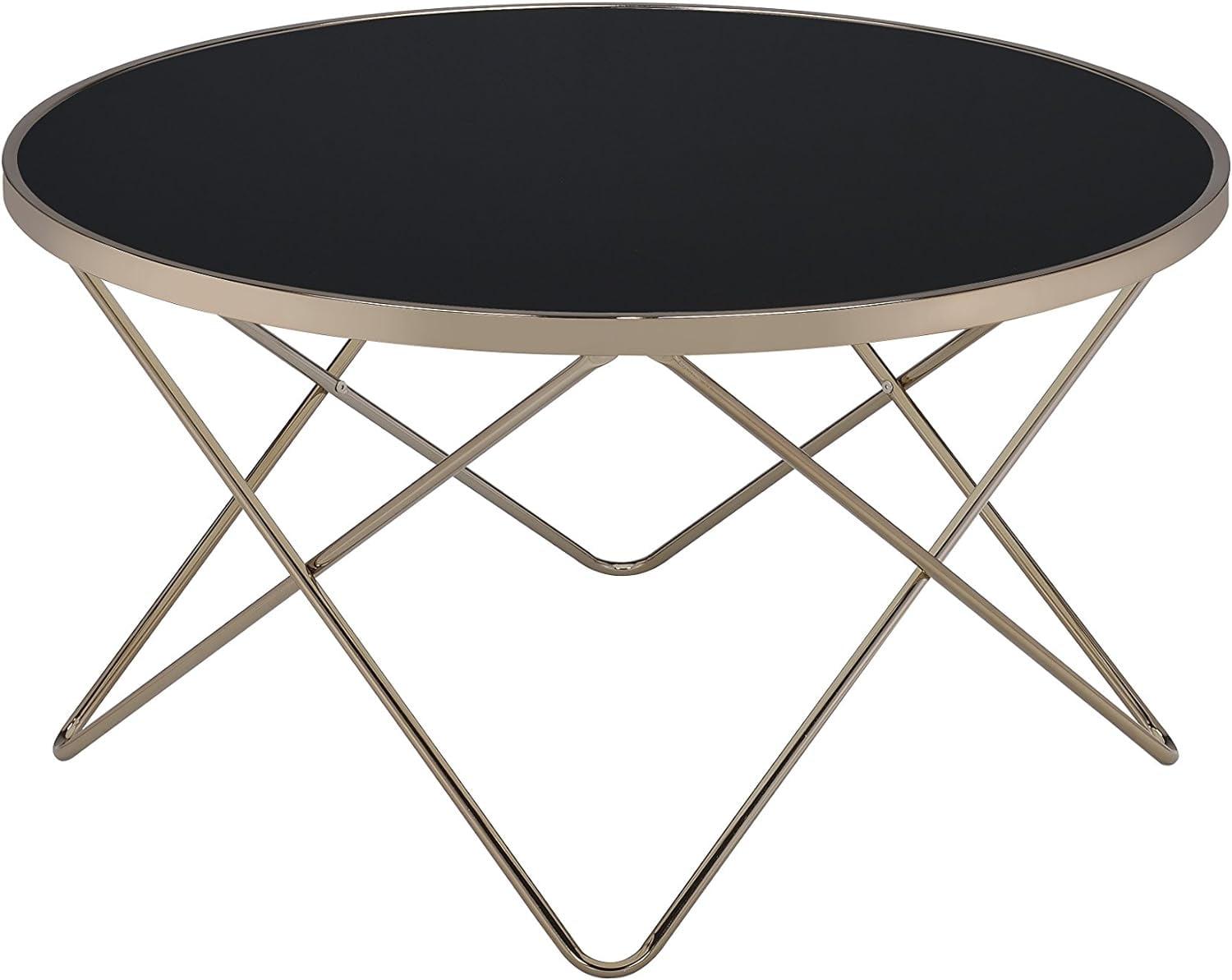 Eloise 34" Round Black Glass Coffee Table with Metal Base