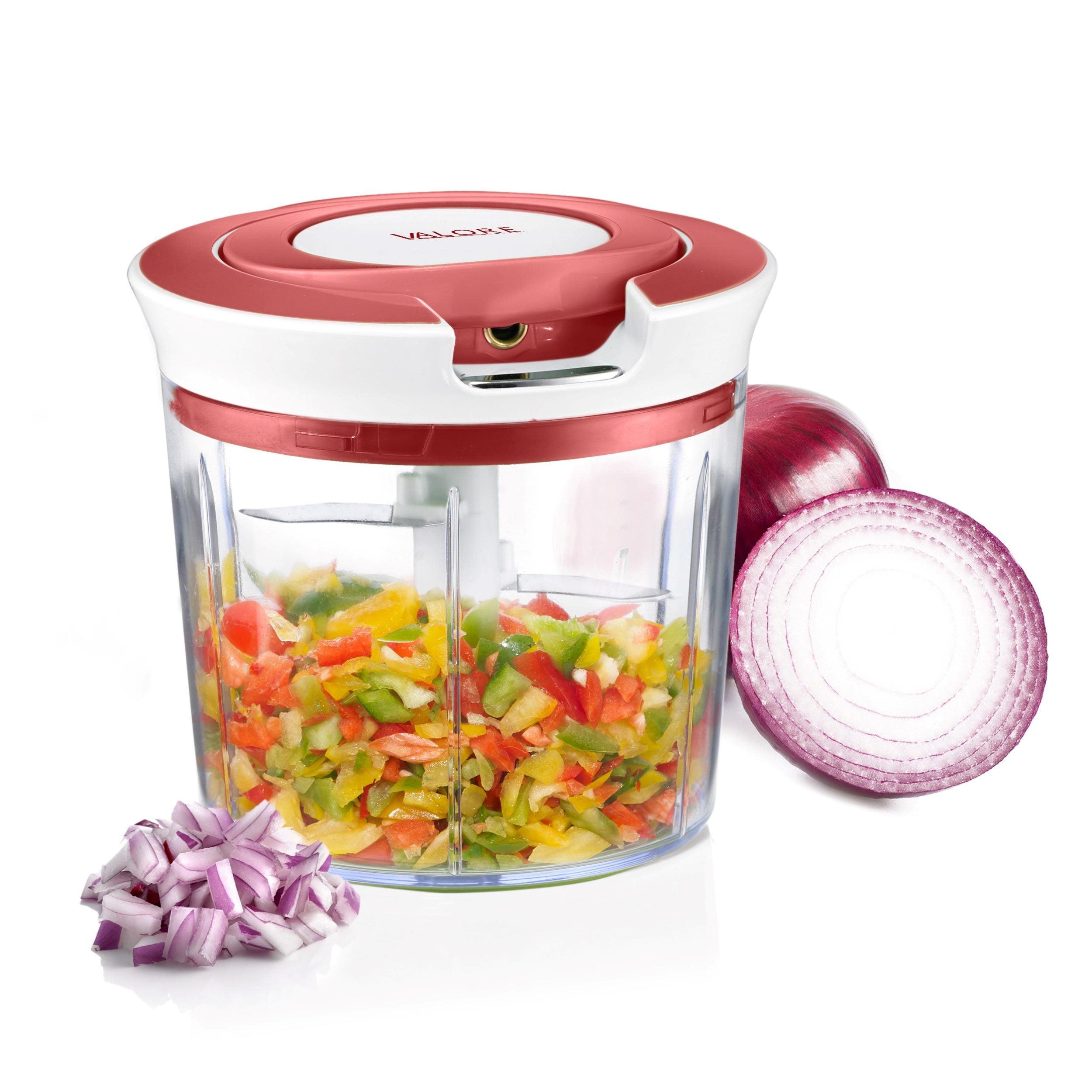 Valore 1.2L Red and White Manual Food Processor with Stainless Steel Blades