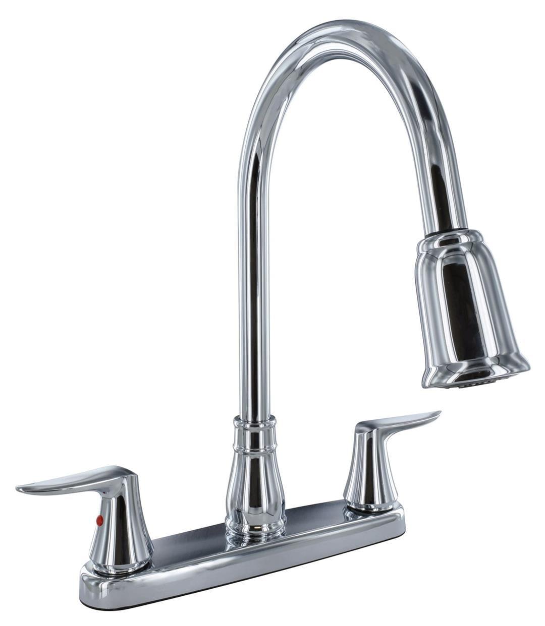 Chrome 8-Inch Deck Mount Kitchen Faucet with Pull-Down Spray