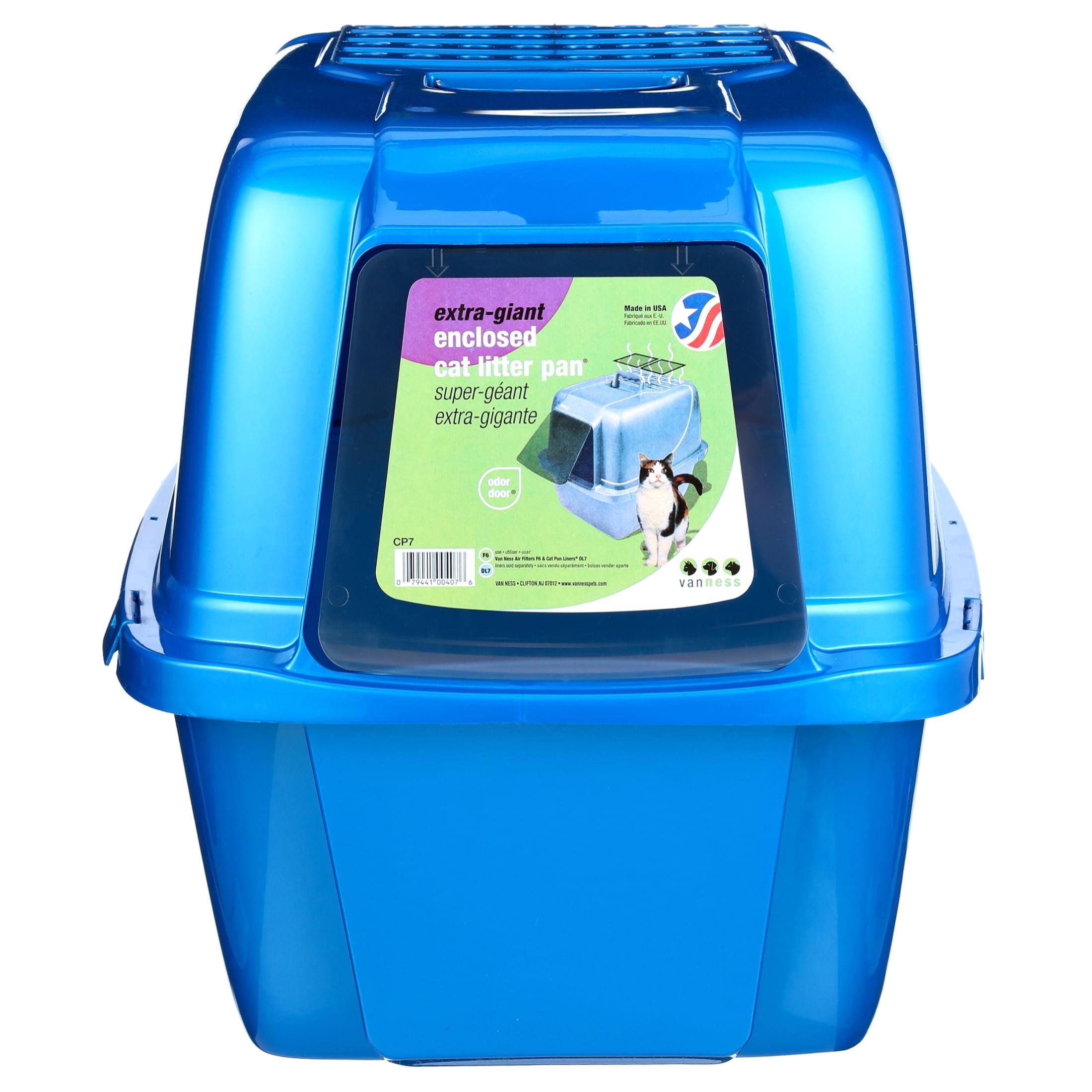 Extra-Giant Blue Enclosed Cat Litter Pan with Filter