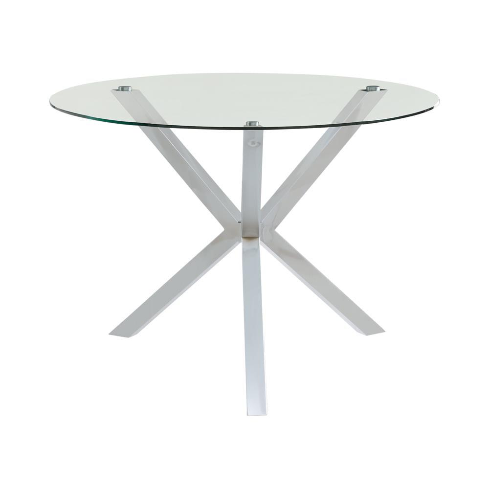 Round Glass Top Dining Table with Chrome X-Cross Base