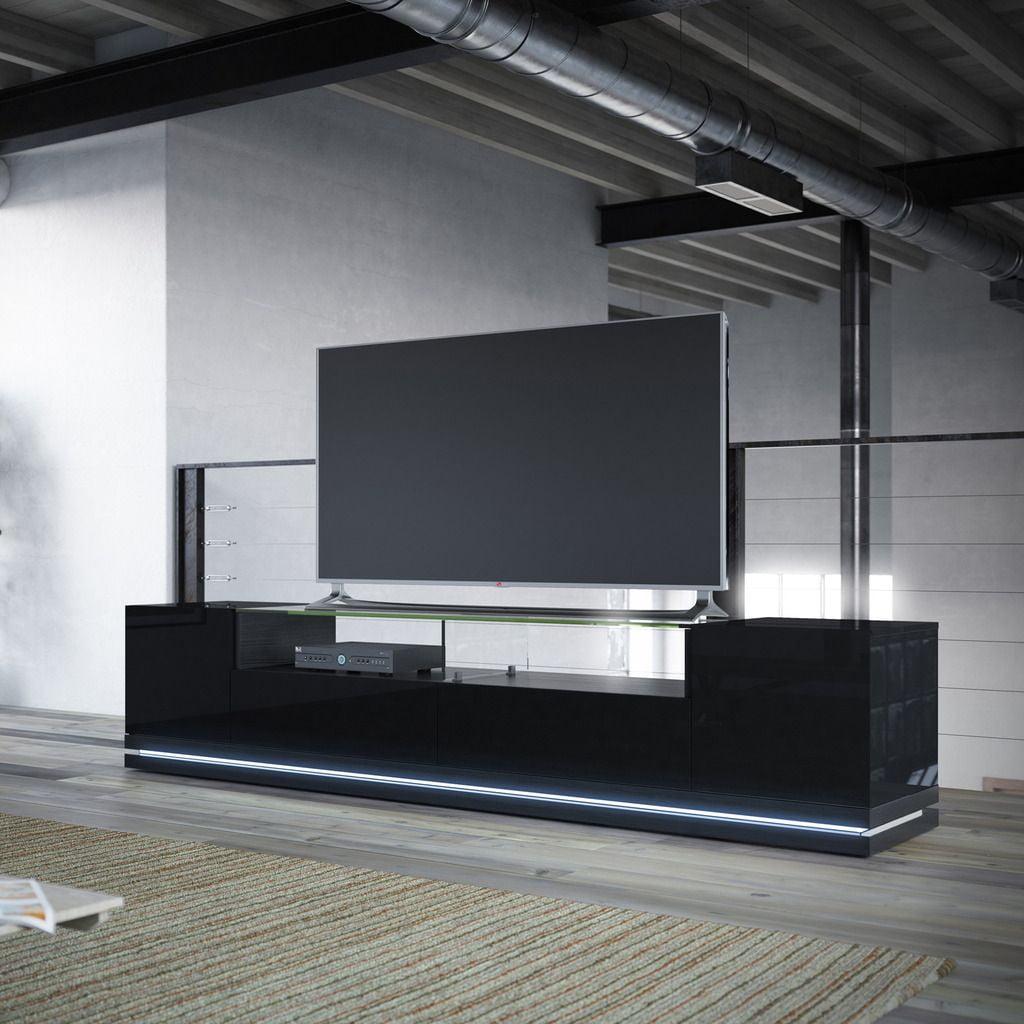 Vanderbilt Wood 85" TV Stand in Matte Black & Gloss