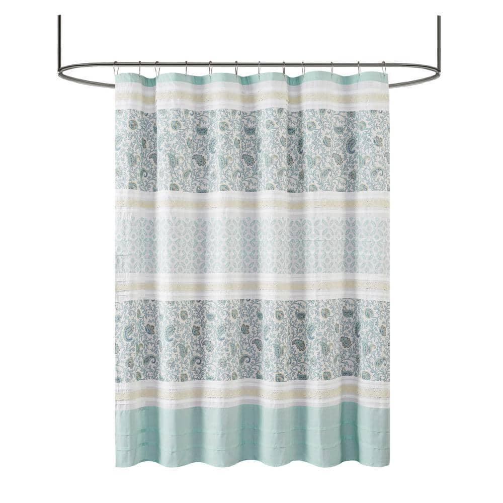 Blue and White Paisley Cotton Shower Curtain