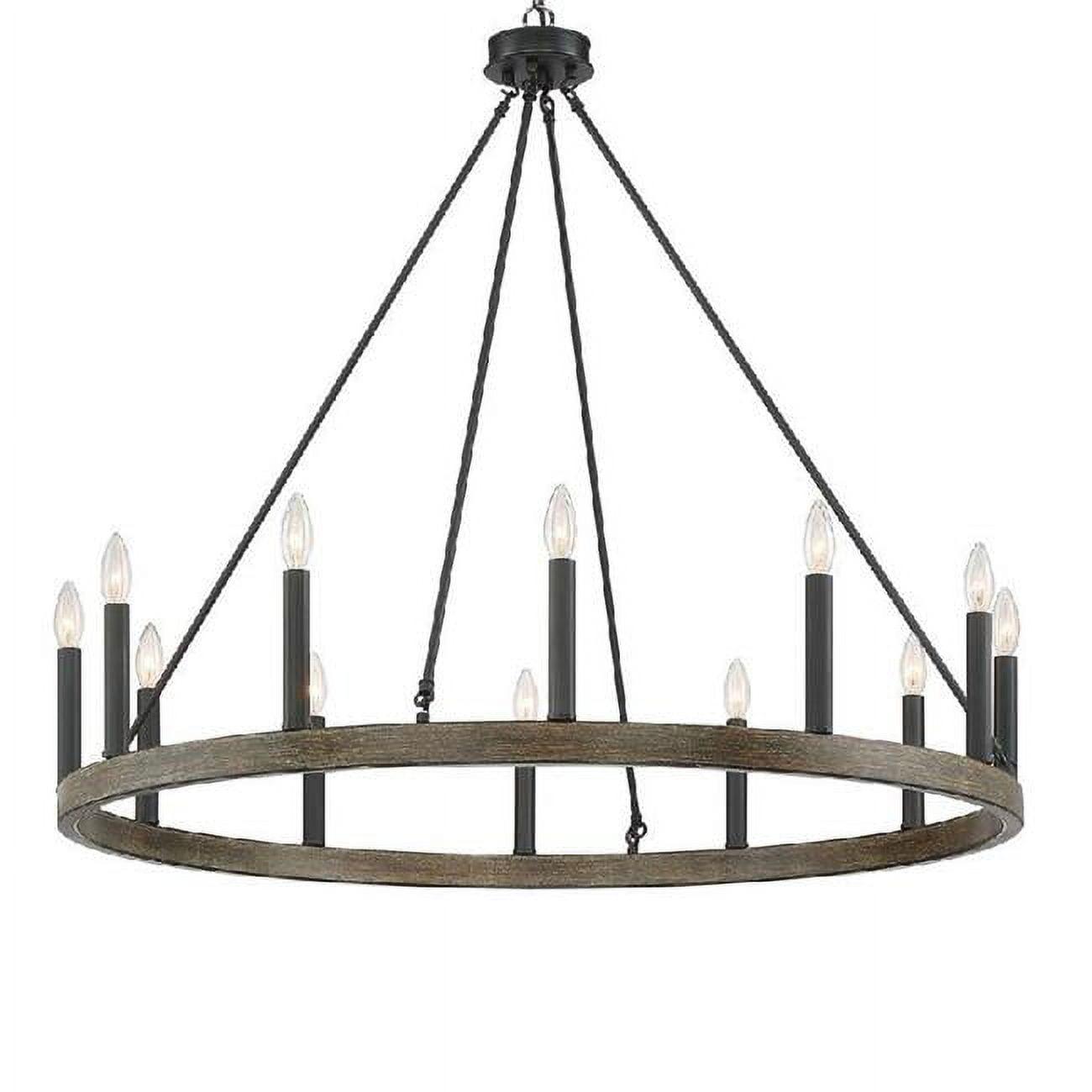 Vanity Art 10552DW-BK 39 x 39 x 35 in. 12-Light Candle Style Wagon Wheel Chandelier, Darkwood & Black