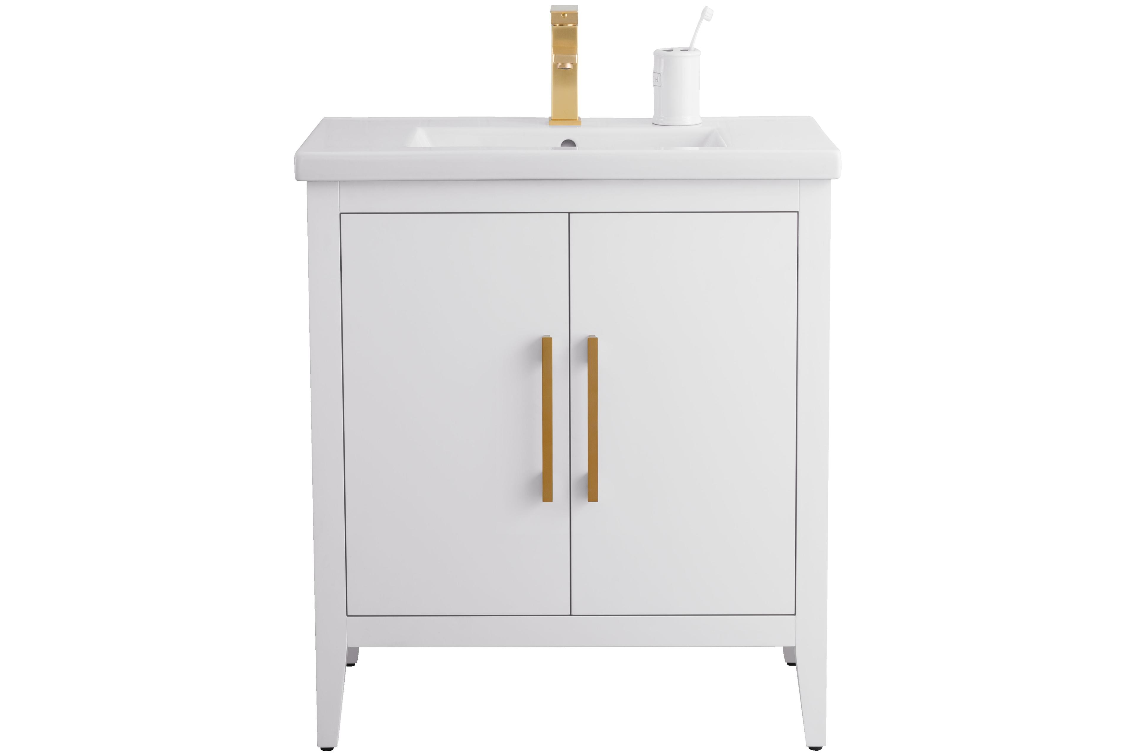 White Poplar Wood 30" Single Vanity with Golden Brushed Accents