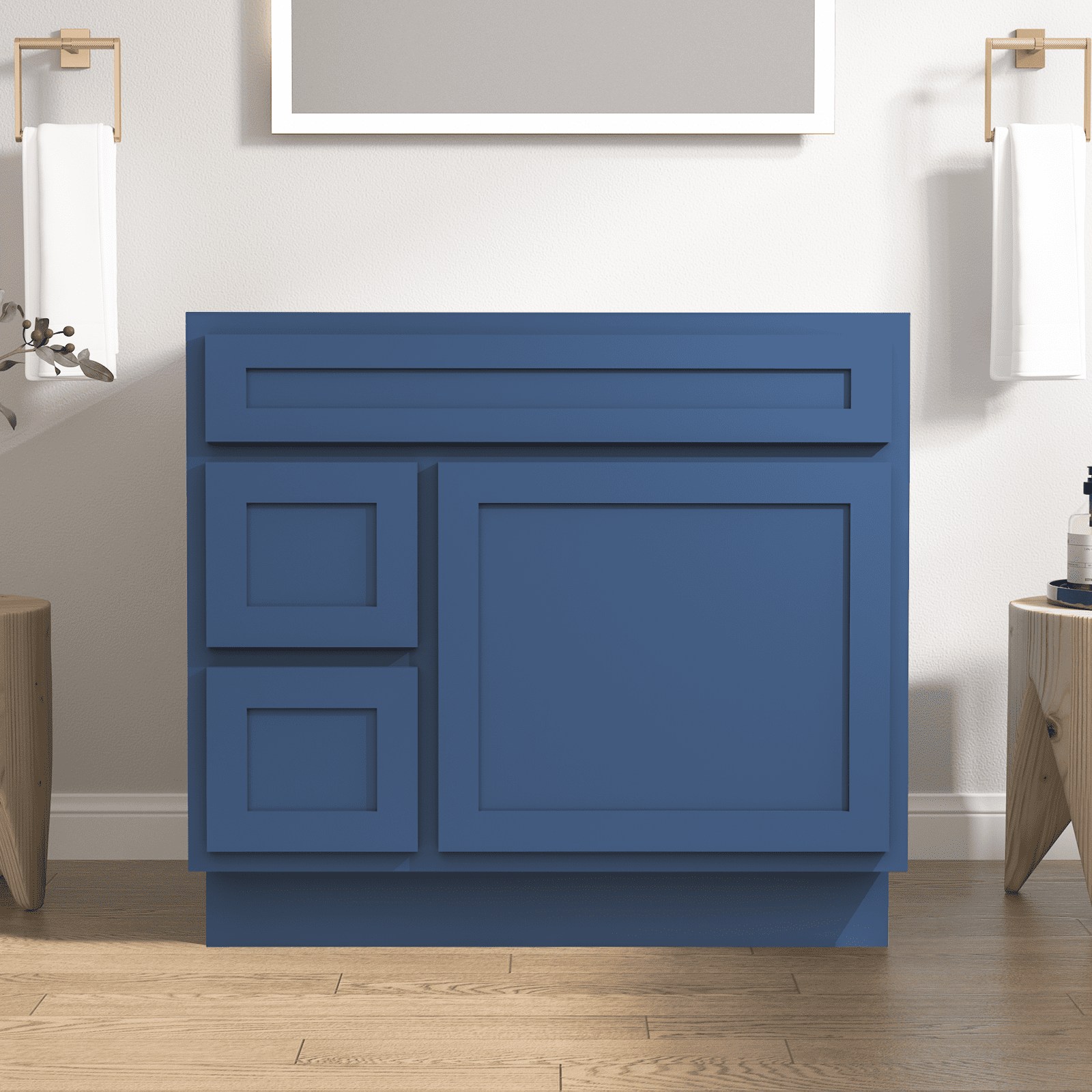 Vanity Art 36 Inch Single Shutter Door Bathroom Vanity Base Cabinet with 2 Functioning Shaker Drawers, Strudy Floor Mount Storage Cabinet Organizer for Bedroom, Living Room, Kitchen, VA4036-2LBLUE