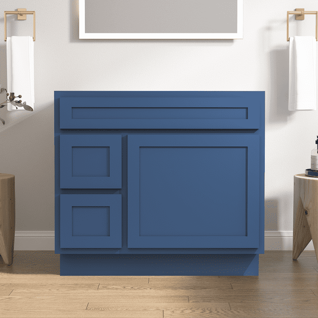 Vanity Art 36 Inch Single Shutter Door Bathroom Vanity Base Cabinet with 2 Functioning Shaker Drawers, Strudy Floor Mount Storage Cabinet Organizer for Bedroom, Living Room, Kitchen, VA4036-2LBLUE