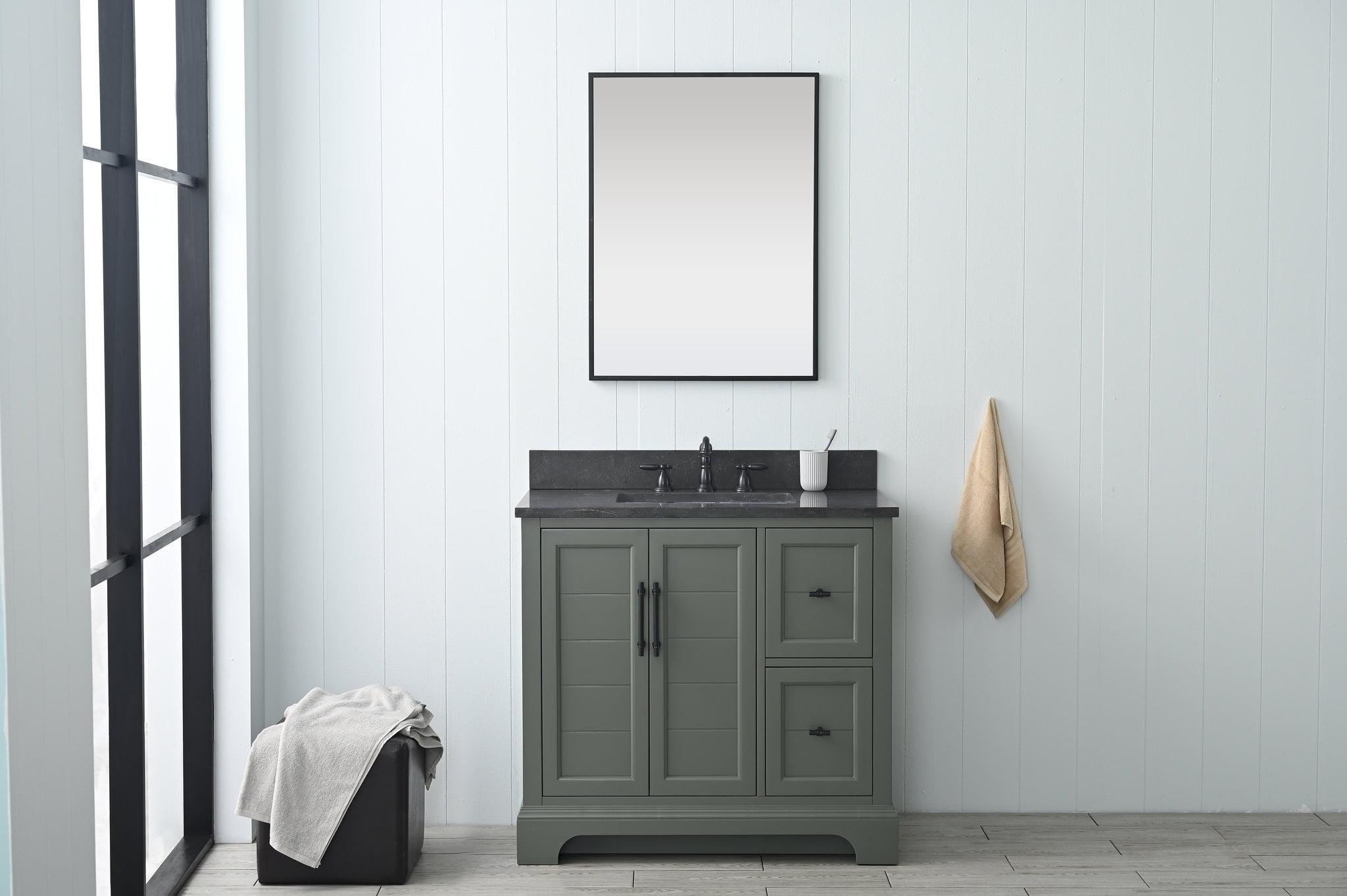 Vanity Art 36 Inch Single Sink Bathroom Vanity with Ceramic Sink and Stone Top | Undermount Rectangular Sink Cabinet Soft Closing Doors, Dovetailed Drawers, No Mirror VA5036-VG