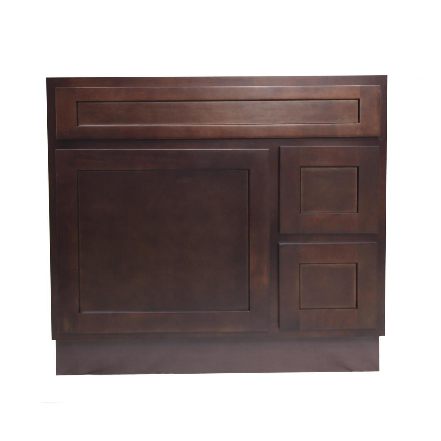 36-Inch Brown Solid Wood Freestanding Bathroom Vanity Cabinet