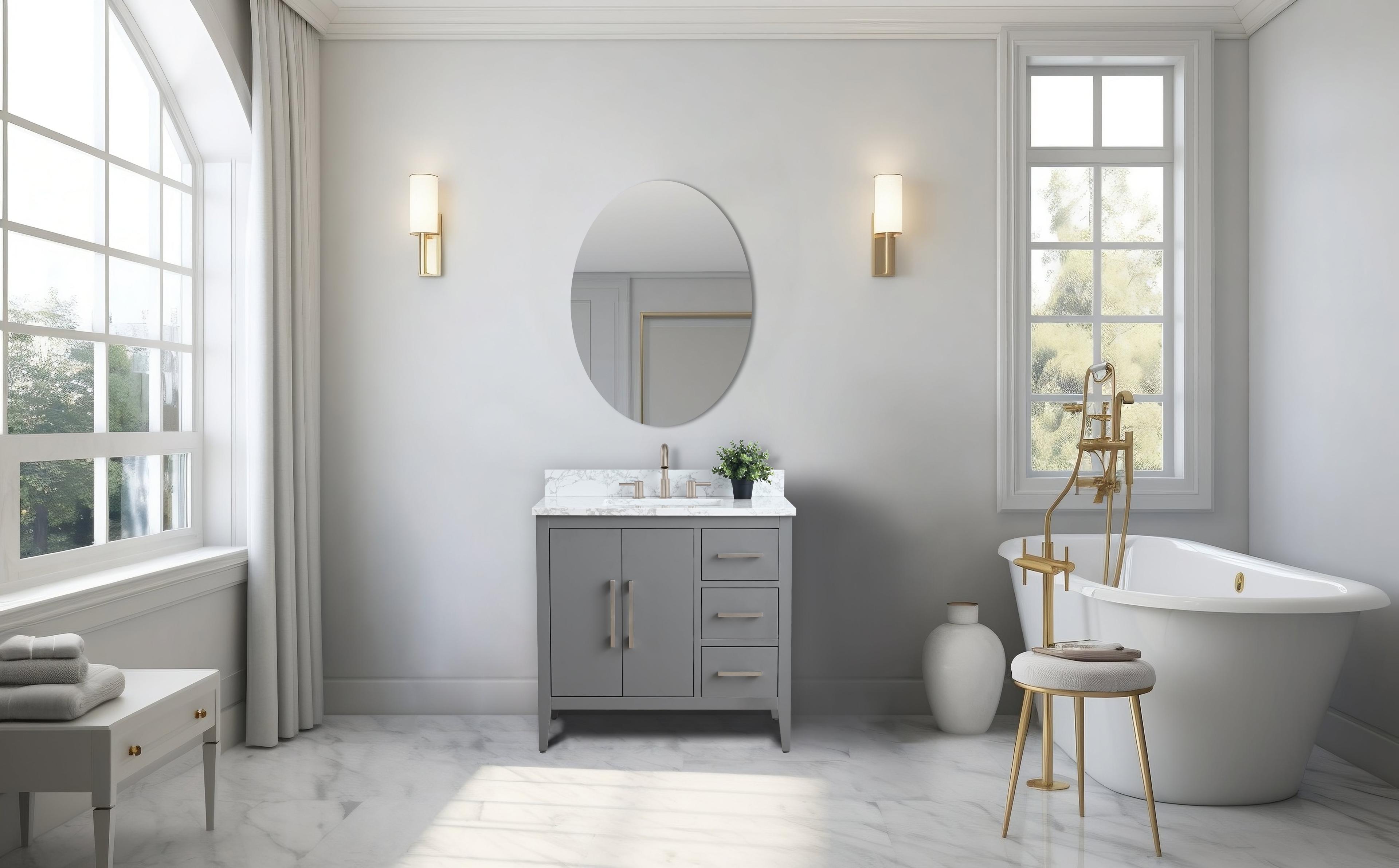 42" Cashmere Gray Single Bathroom Vanity with Engineered Marble Top