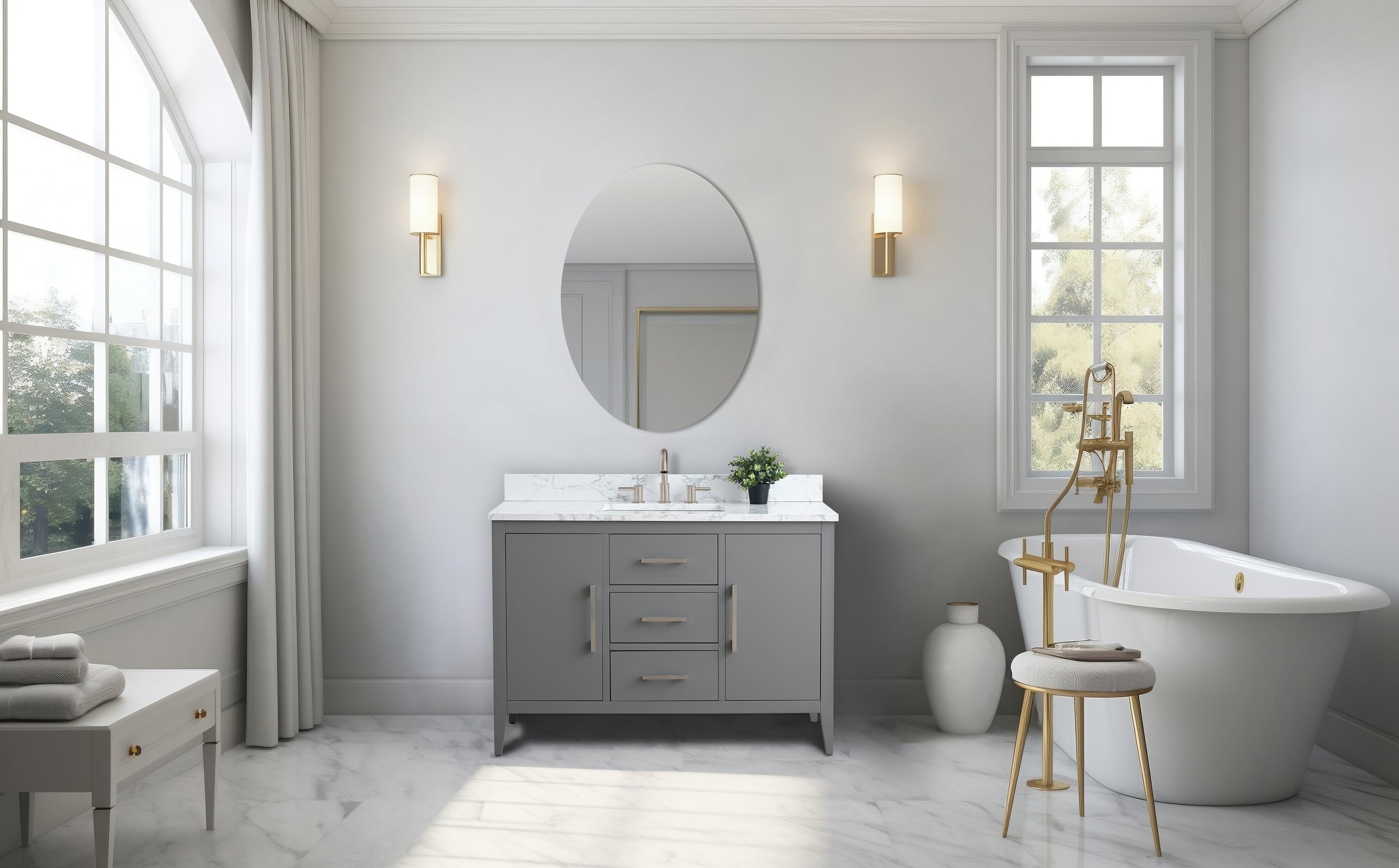 48" Cashmere Gray Single Bathroom Vanity with Engineered Marble Top