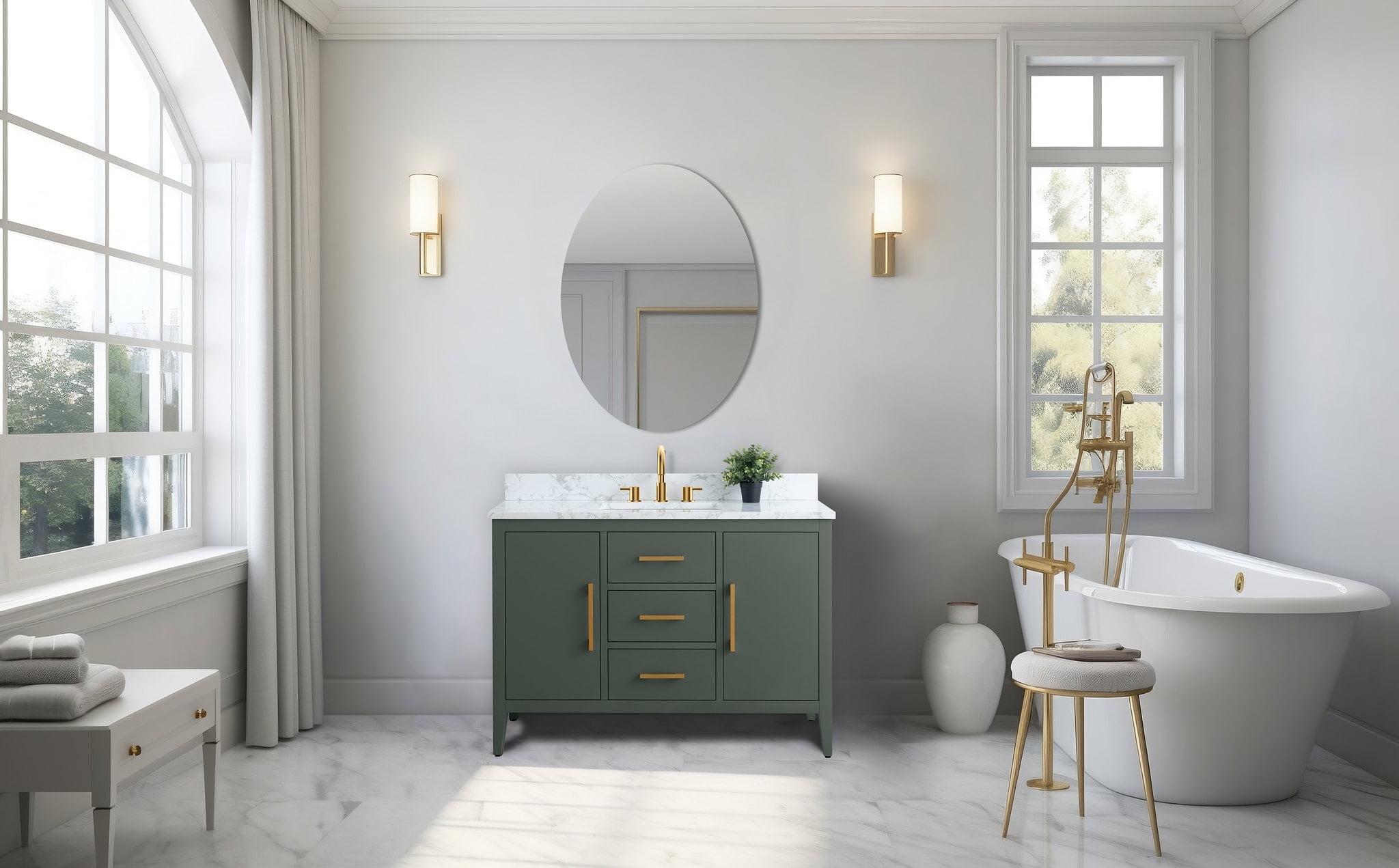 48'' Vintage Green Single Bathroom Vanity with Marble Top