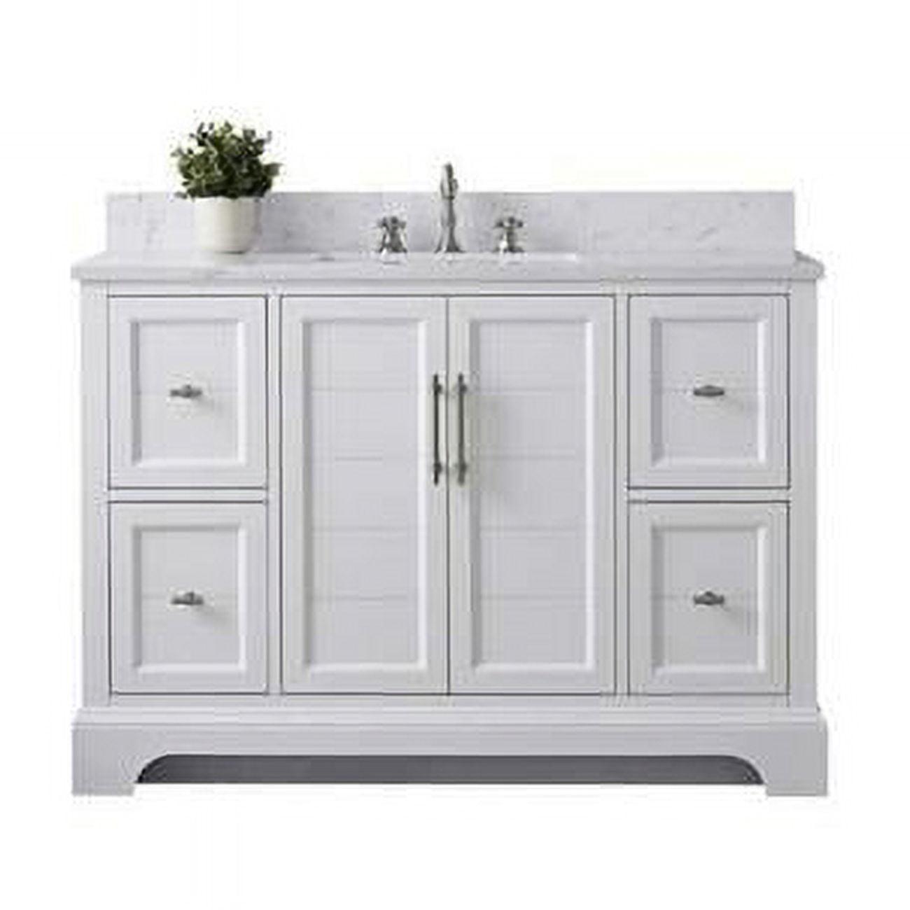 Vanity Art  48 x 22 x 34 in. Single Sink Bathroom Vanity with Quartz Top & Backsplash, White