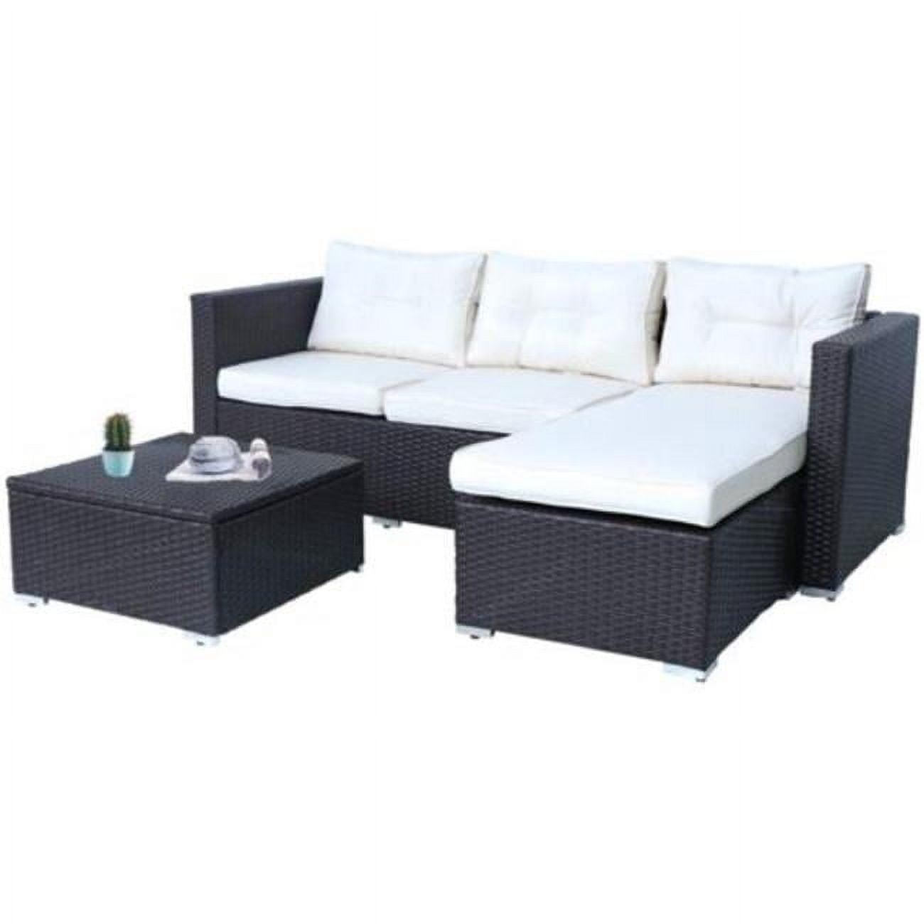 Dark Brown and Beige 3-Piece Wicker Patio Set with Cushions