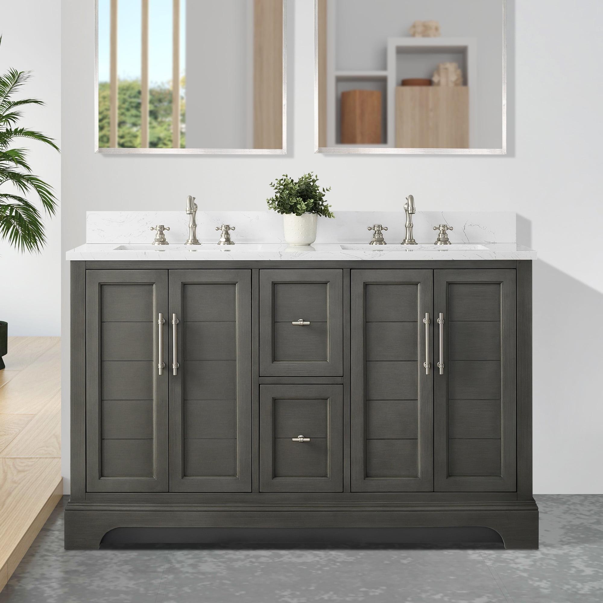Vanity Art 54 x 22 x 34 in. Single Sink Bathroom Vanity with Quartz Top & Backsplash, Silver Gray
