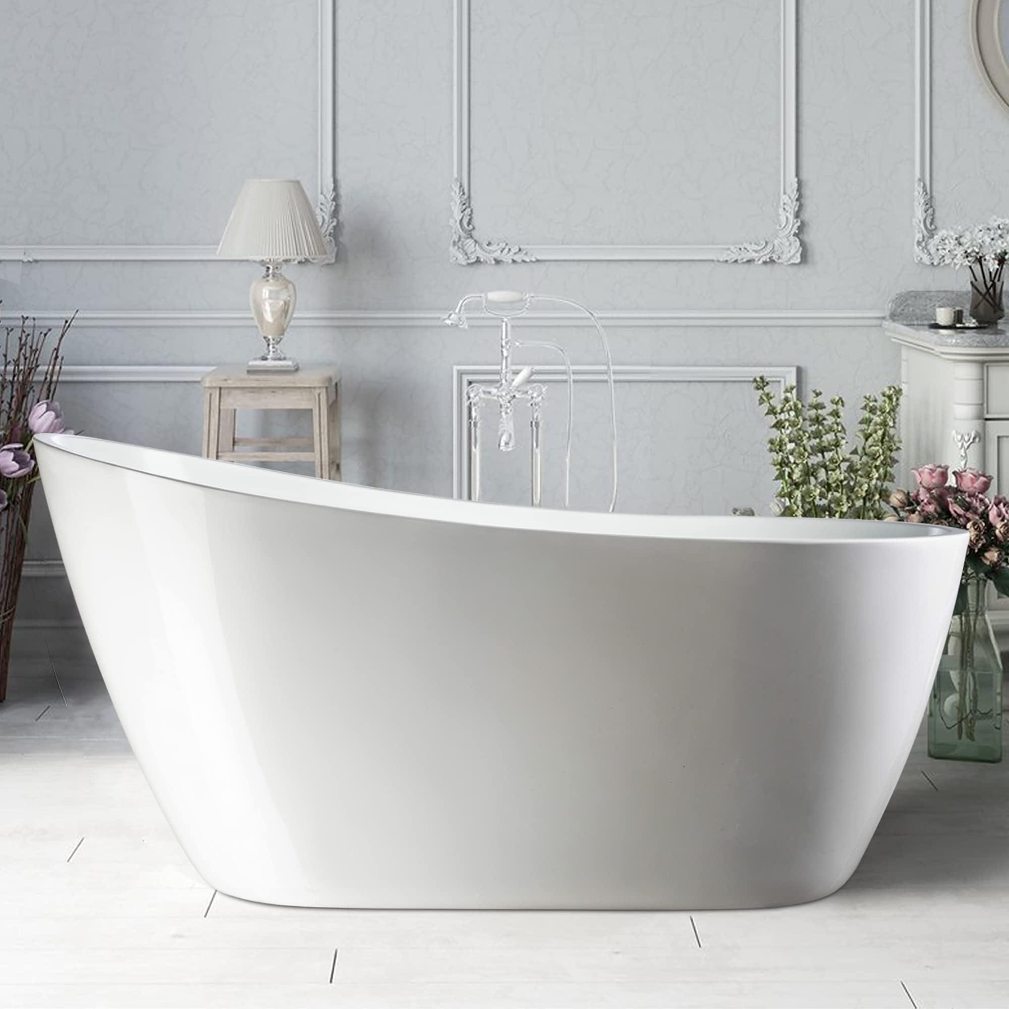 Pure White 55" x 28" Freestanding Acrylic Soaking Bathtub