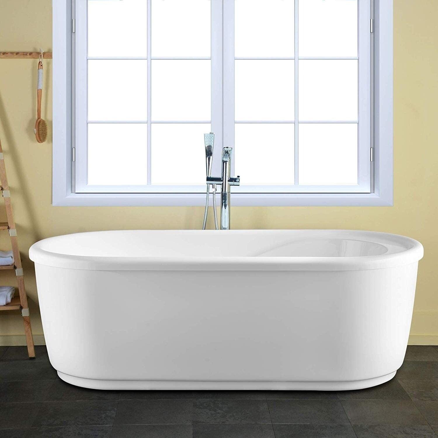 59-Inch White Acrylic Freestanding Soaking Bathtub