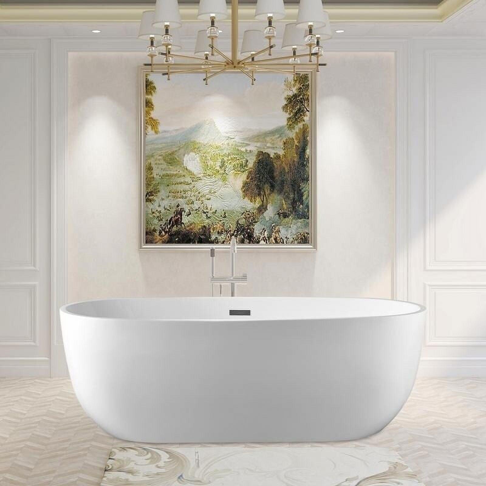 White Acrylic 59" Freestanding Soaking Bathtub with Chrome Drain