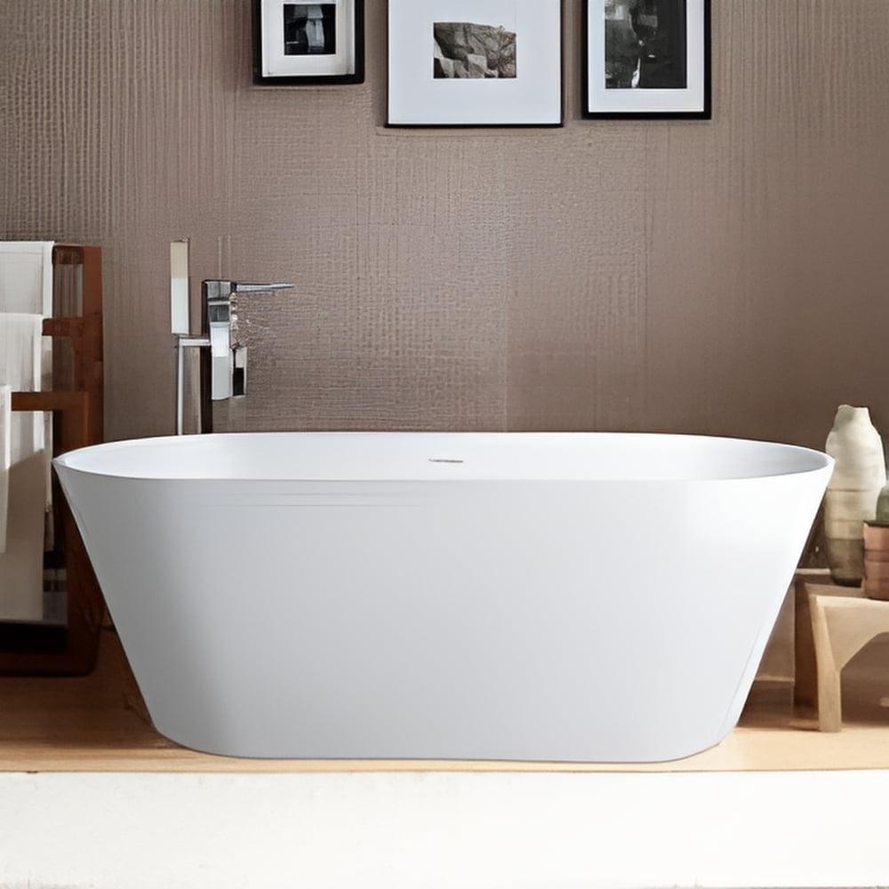 Glossy White 59'' Freestanding Solid Surface Bathtub