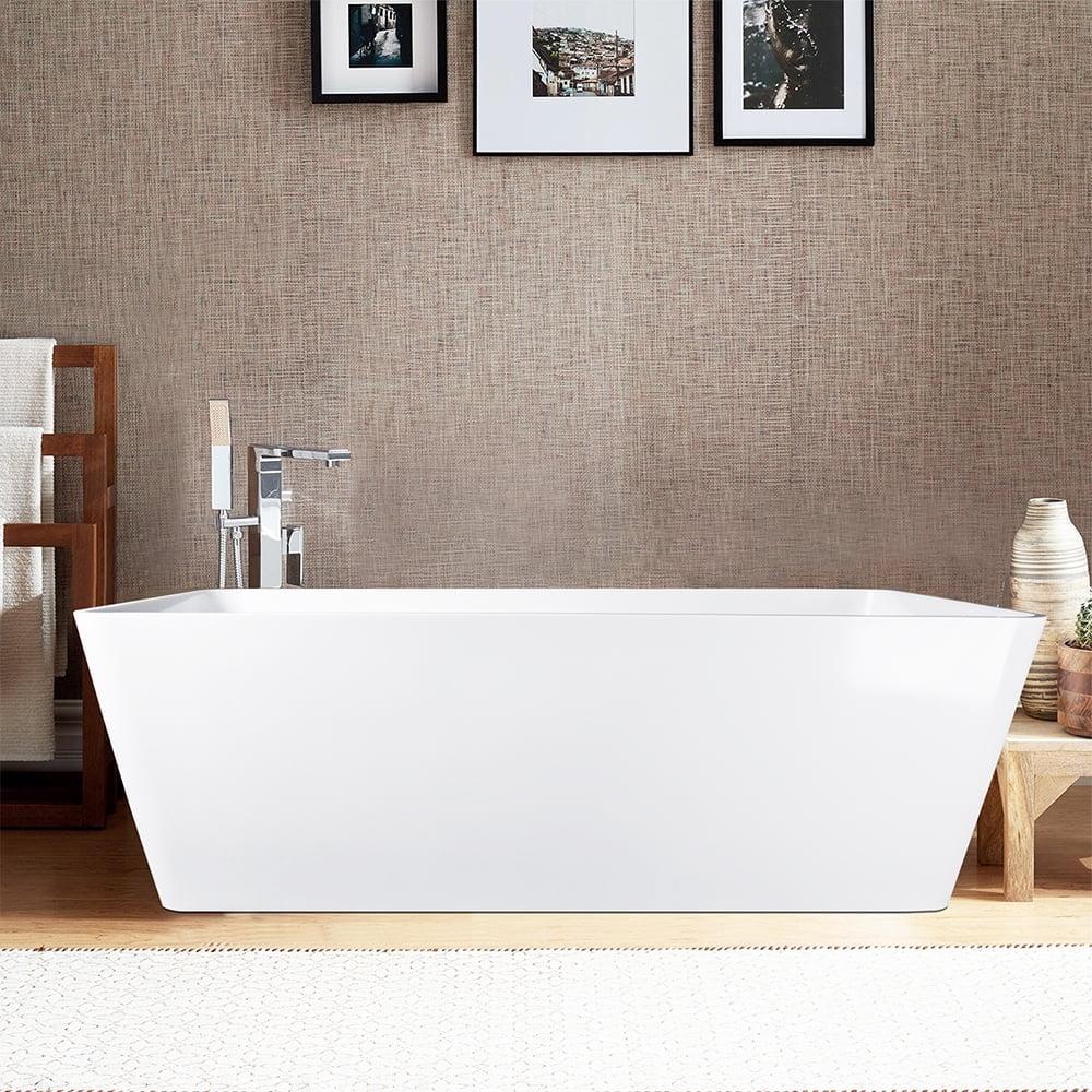 59'' x 30'' Matte White Solid Surface Freestanding Bathtub