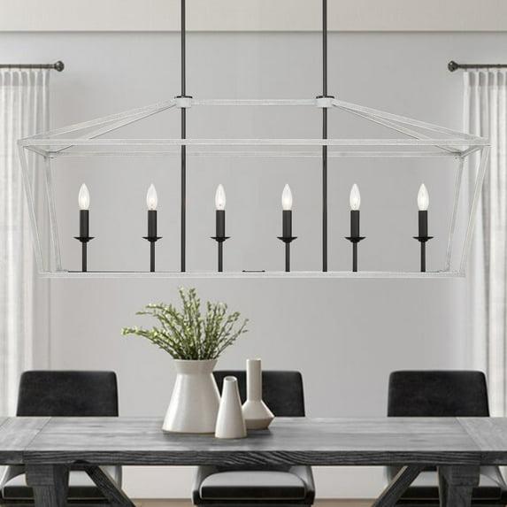 Vanity Art 6 Lights Kitchen Island Linear Pendant Chandelier Modern Hanging Lighting Farmhouse Light Fixtures for Over Dining Table Kitchen Living Room 12036-CW-BK