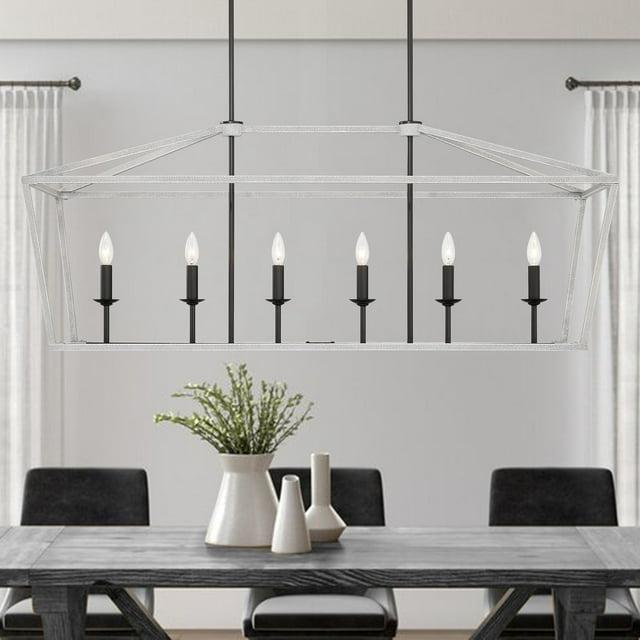 Vanity Art 6 Lights Kitchen Island Linear Pendant Chandelier Modern Hanging Lighting Farmhouse Light Fixtures for Over Dining Table Kitchen Living Room 12036-CW-BK
