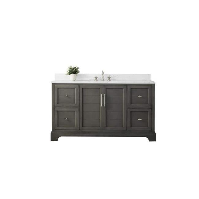 Vanity Art 60 x 22 x 34 in. Double Sink Bathroom Vanity with Quartz Top & Backsplash, Silver Grey