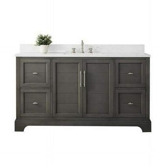 Vanity Art 60 x 22 x 34 in. Double Sink Bathroom Vanity with Quartz Top & Backsplash, Silver Grey