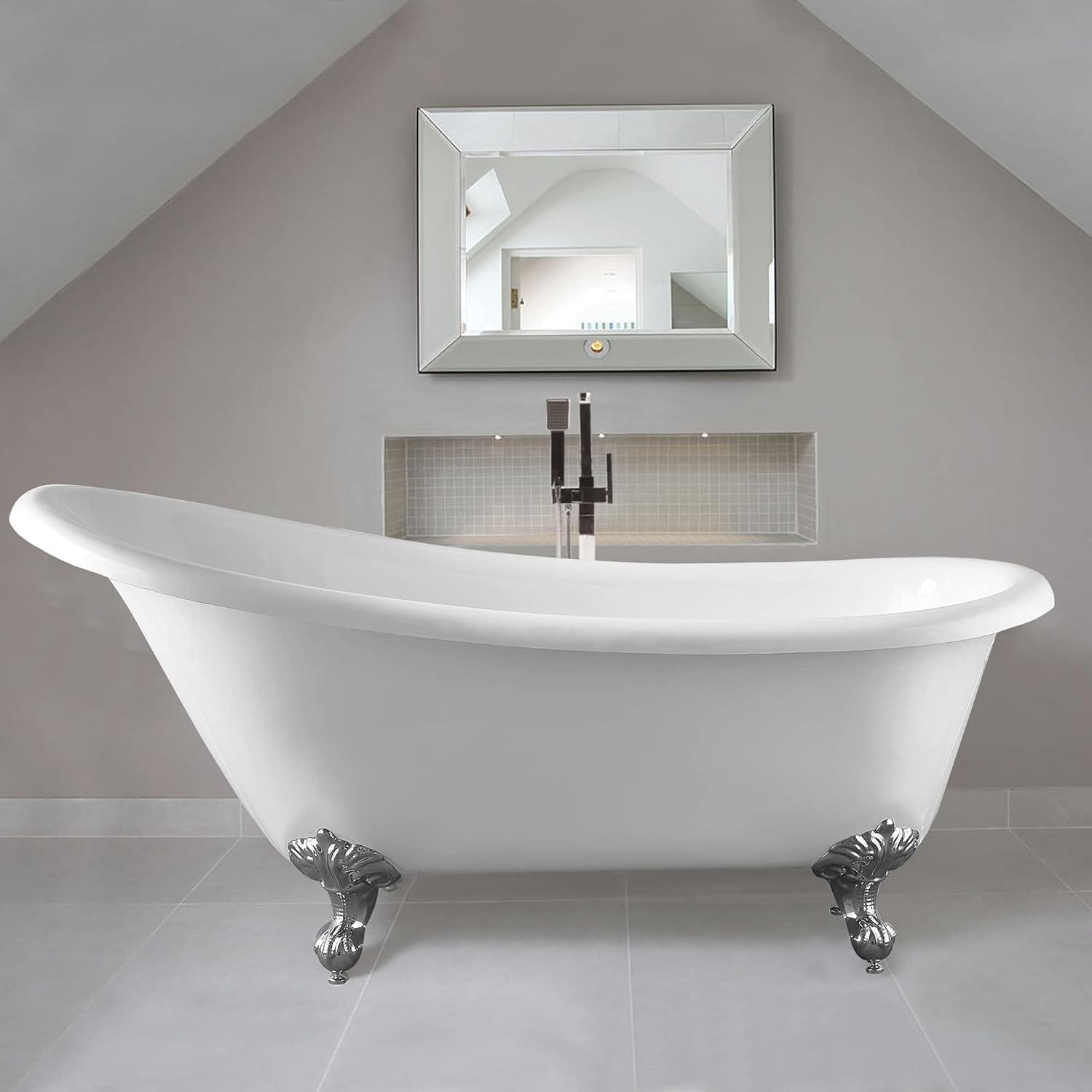 67" White Acrylic Clawfoot Freestanding Bathtub