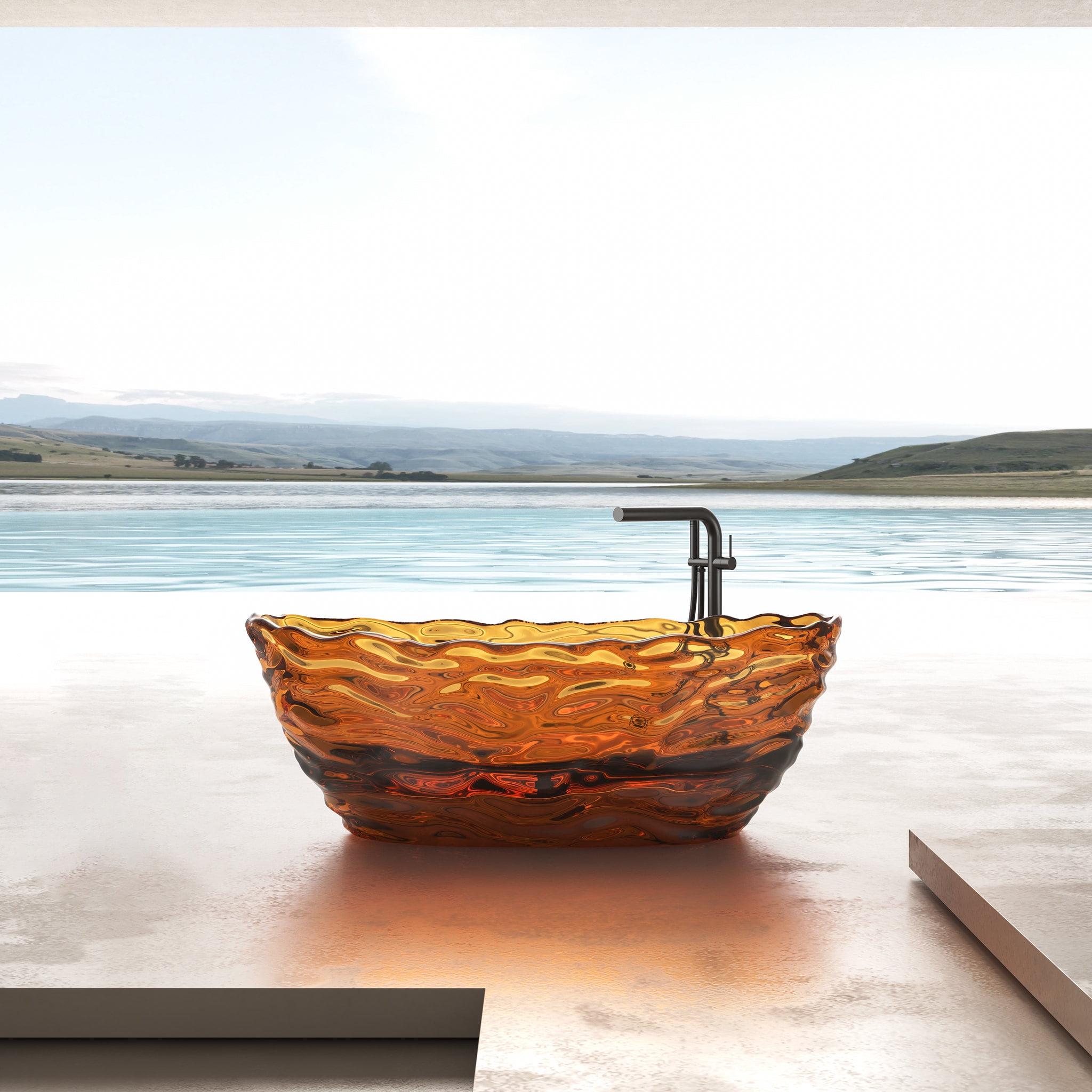 69" x 29.5" Freestanding Soaking Stone Resin Bathtub with Polished Chrome Pop Up Drain